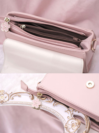 アカデミック ロリータ バッグ ピンク ポリエステル 桜柄 PU レザー クロスボディ バッグ ロリータ アクセサリー