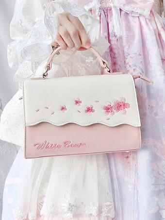 アカデミック ロリータ バッグ ピンク ポリエステル 桜柄 PU レザー