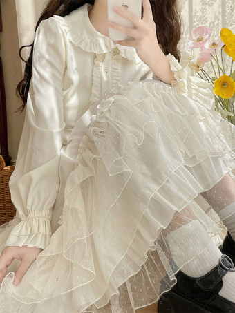 甘いロリータ SK フリル ホワイト ロリータ スカート