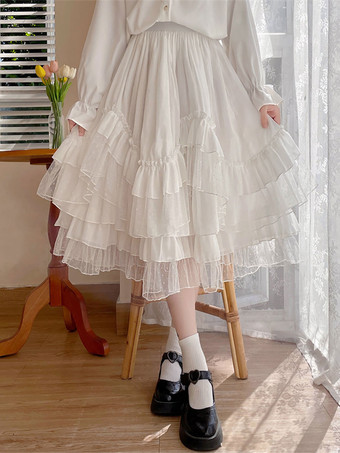 ホワイト 甘いロリータ SK フリル ホワイト ロリータ スカート