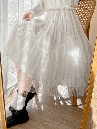甘いロリータ SK フリル ホワイト ロリータ スカート
