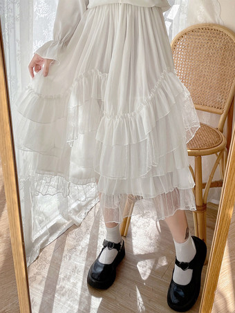 甘いロリータ SK フリル ホワイト ロリータ スカート