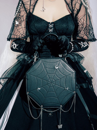 ゴシック ロリータ バッグ ブラック バタフライ パターン PU レザー ハンドバッグ ロリータ アクセサリー