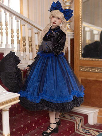 ゴシックロリータドレス レース フリル ブルー ブルー