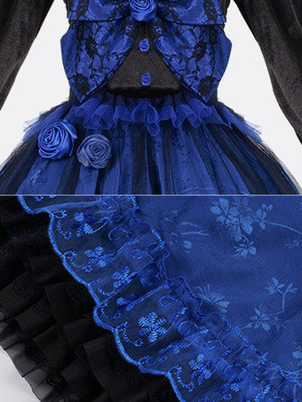 ゴシックロリータドレス レース フリル ブルー ブルー