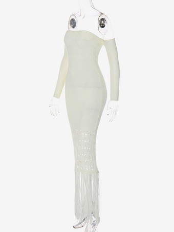 Abito lungo con scollo a barchetta Abito lungo sexy in poliestere a maniche lunghe