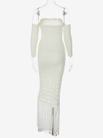 Abito lungo con scollo a barchetta Abito lungo sexy in poliestere a maniche lunghe