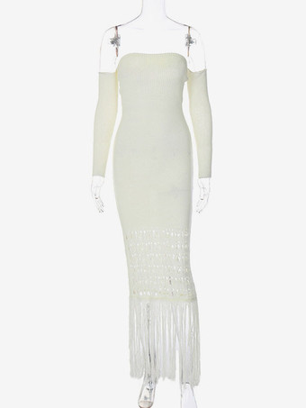 Abito lungo con scollo a barchetta Abito lungo sexy in poliestere a maniche lunghe