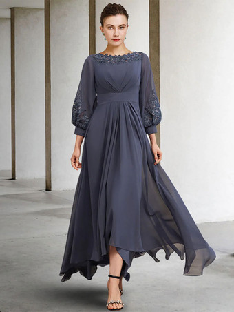 Платье для матери Jewel Neck с длинными рукавами A-Line Кружевные платья для гостей на свадьбу Бесплатная настройка