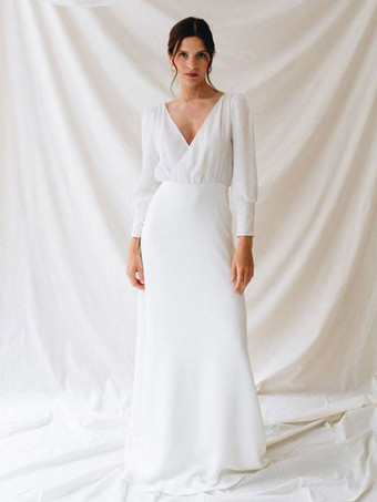 Schlichtes Brautkleid Brautkleider Vintage Polyester A-Linie- elfenbeinfarbe Standesamtkleid