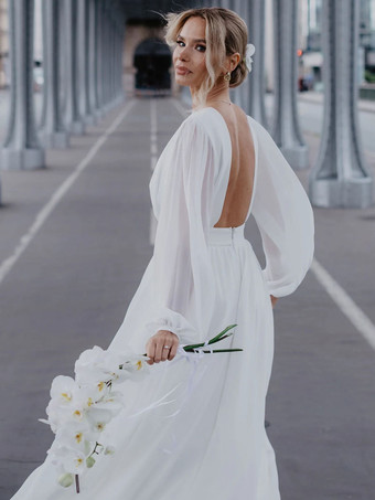 Простое свадебное платье 2024 A-Line Jewel Neck Long Sleeves Bridal Gowns Бесплатная настройка