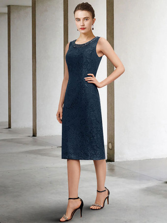 花嫁の母のためのパーティー ドレス ジュエル ネック ノースリーブ A ライン レース ウェディング ゲスト ドレス 自由なカスタマイズ