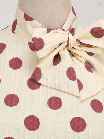 レトロワンピース　1950年代オードリー・ヘップバーン風　ハイカラー　長袖　水玉　二次会　お呼ばれ　発表会　ミディアムスイングドレス