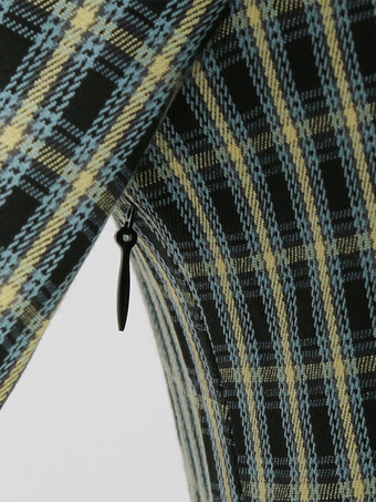 ヴィンテージドレス　1950年代オードリー・ヘップバーン風　ターンダウンカラー　長袖　チェック柄　二次会　お呼ばれ　発表会　ロカビリーワンピース