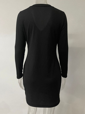 ミニ誕生日ドレス ホワイト 長袖 ボタン ライクラスパンデックス ショートドレス