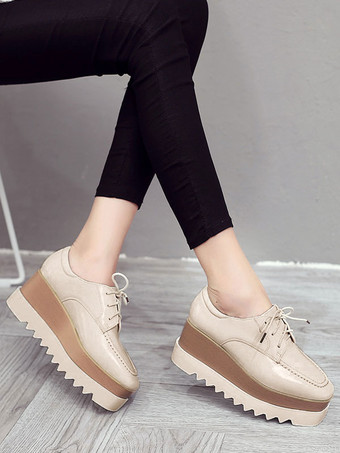 スタイリッシュなオックスフォードラウンドトゥPUレザーフロントレースPUゴムラウンドトゥオックスフォードシューズ