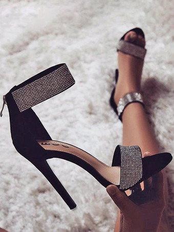 イブニングシューズ サンダル アンクルストラップヒール ウエディングシューズ キラキラ 女性