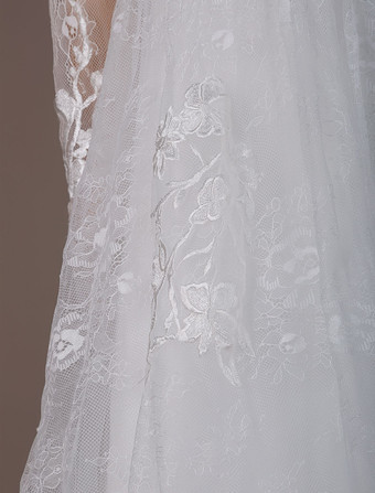 レース ウェディングドレス アイボリー ウェディングドレス Aライン 結婚式 二次会 披露宴 長袖 コートトレーン ブライダル 花嫁 バックレス ビーチウェディングドレス ウェディング ナチュラルウェストライン Vネック レース レース ガーデン ビーチ オーダーメイドも可能