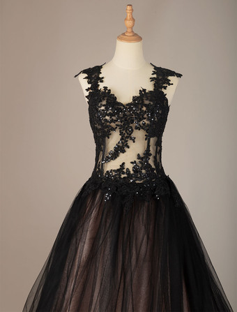 Black Wedding Dresses Tulle Princess Silhouette Sleeveless Low Rise Waist Lace Court Train Bridal Gown Free Customization