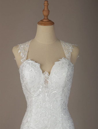 マーメイド ドレス チュール ウェディングドレス ナチュラルウェストライン ノースリーブ 花嫁 ブライダル オーダーメイドも可能 アイボリー 特別なネックライン コートトレーン 二次会 結婚式 披露宴 バックレス マーメイドライン ウェディング