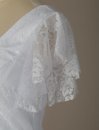 シンプルなウェディングドレス2025AラインVネック半袖床の長さチュールビーチのウェディングパーティードレスブライダルガウン