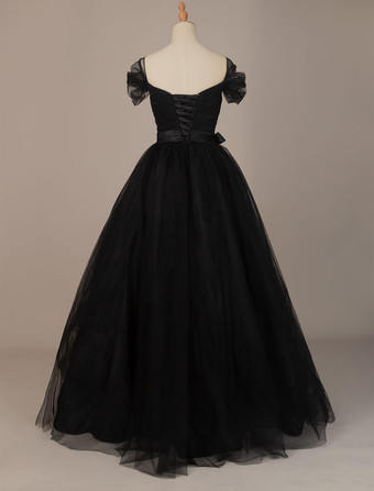 ゴシックウェディングドレスチュールプリンセスシルエット半袖ナチュラルウエストプリーツフロアレングスブライダルドレス