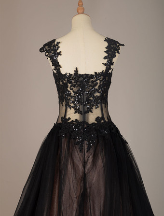 Black Wedding Dresses Tulle Princess Silhouette Sleeveless Low Rise Waist Lace Court Train Bridal Gown Free Customization