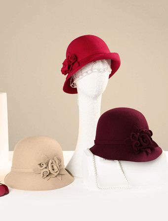 Chapeau en laine Cloche Retro Femmes Hiver Royal Casquette Chapeau Feutre Déguisements Halloween