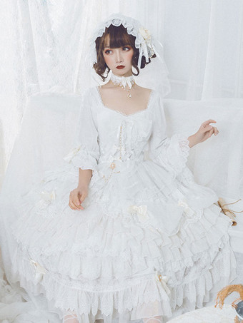 ゴシックロリータOPドレス ブラック ポリエステル 長袖 お茶会 魔女レース ロリータワンピースドレス