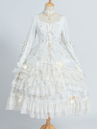 ゴシックロリータOPドレス ブラック ポリエステル 長袖 お茶会 魔女レース ロリータワンピースドレス