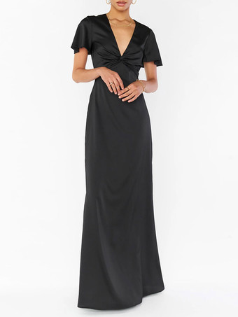 Robe de demoiselle d'honneur robe cocktail mariage col V manche courte zip sur dos