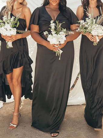 Robe de demoiselle d'honneur robe cocktail mariage col V manche courte zip sur dos