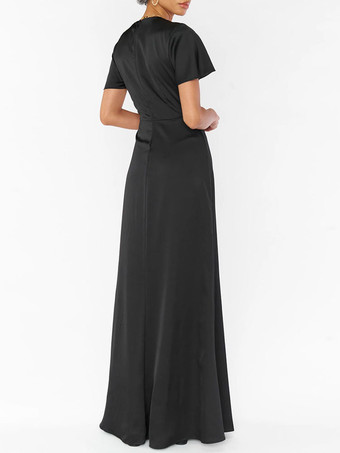 Robe de demoiselle d'honneur robe cocktail mariage col V manche courte zip sur dos