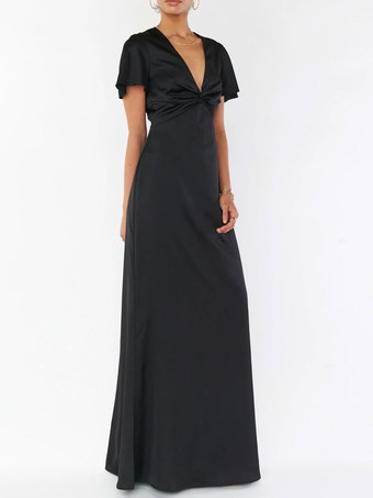 Robe de demoiselle d'honneur robe cocktail mariage col V manche courte zip sur dos