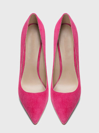 ローズレッドレディース ポインティトゥ スティレット プロム ヒール パンプス フェイク スエード レザー