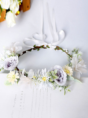 ホワイト ピンクの花のかぶと花嫁のための結婚式のポリエステルヘアアクセサリー