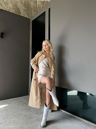 女性用ロングコートターンダウンカラー長袖カジュアル厚手カーキウールコート