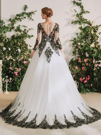 Plus Size Gothic Wedding Dresses Black and White Lace Sleeveless Bridal  Gowns