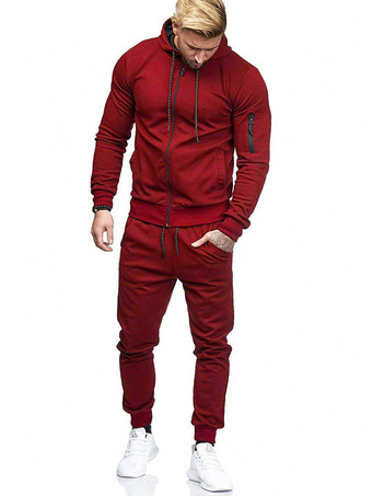 BordeauxEnsemble 2 pièces de vêtements de sport pour hommes à manches longues et à capuche  tenue de sport gris foncé