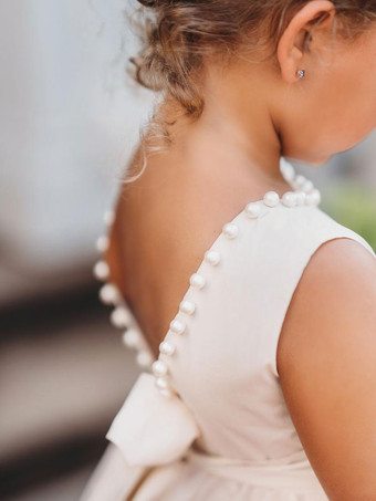 アイボリー フラワー ガール ドレス ジュエル ネック ポリエステル ノースリーブ 足首までの長さ プリンセス シルエット バタフライ フォーマル キッズ ページェント ドレス