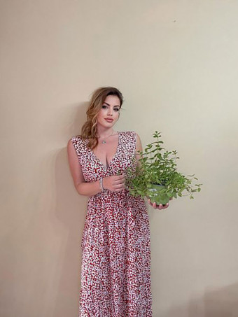 マキシワンピース 花柄 ブリックレッド ノースリーブ スプリット Vネック レディースワンピース