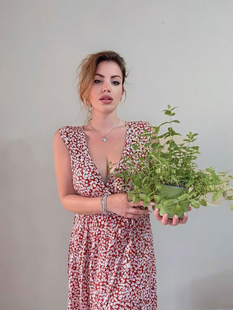 マキシワンピース 花柄 ブリックレッド ノースリーブ スプリット Vネック レディースワンピース