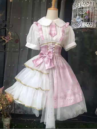 甘いロリータJSKドレスアイドル 弓ピンクロリータジャンパースカート調節可能 弾性ウエスト 人気