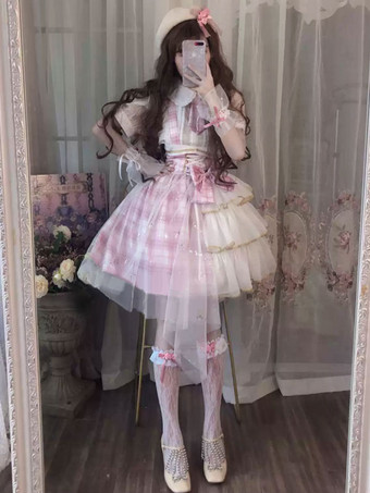 甘いロリータJSKドレスアイドル 弓ピンクロリータジャンパースカート調節可能 弾性ウエスト 人気