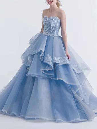Blue Wedding Dresses A-Line Strapless Sleeveless Backless Lace With Train Bridal Gown Free Customization Blue Wedding Dresses A-Line Strapless Sleeveless Backless Lace With Train Bridal Gown Free Customization