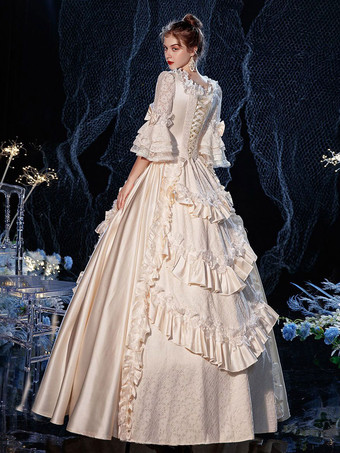 ロココビクトリア朝のレトロなコスチュームドレスレイヤードフリルレースコットンコスプレコスチュームカーニバル