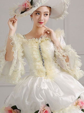 中世 ドレス プラスサイズ 女性用 プリンセス 貴族ドレス ホワイト 長袖 ロココ調 祝日 レトロ ヨーロッパ 宮廷風 中世 ドレス・貴族ドレス
