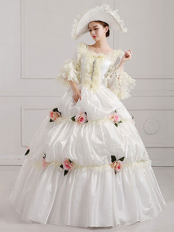 中世 ドレス プラスサイズ 女性用 プリンセス 貴族ドレス ホワイト 長袖 ロココ調 祝日 レトロ ヨーロッパ 宮廷風 中世 ドレス・貴族ドレス