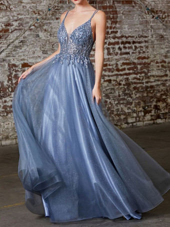 スレートグレー ピンクのイブニングドレスAラインVネックノースリーブポリエステルフロアレングスレースフォーマルパーティードレス