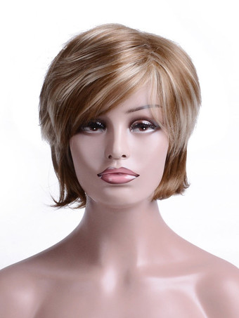 合成ウィッグライトアプリコットカーリーショートウィッグ女性用ショートウィッグ